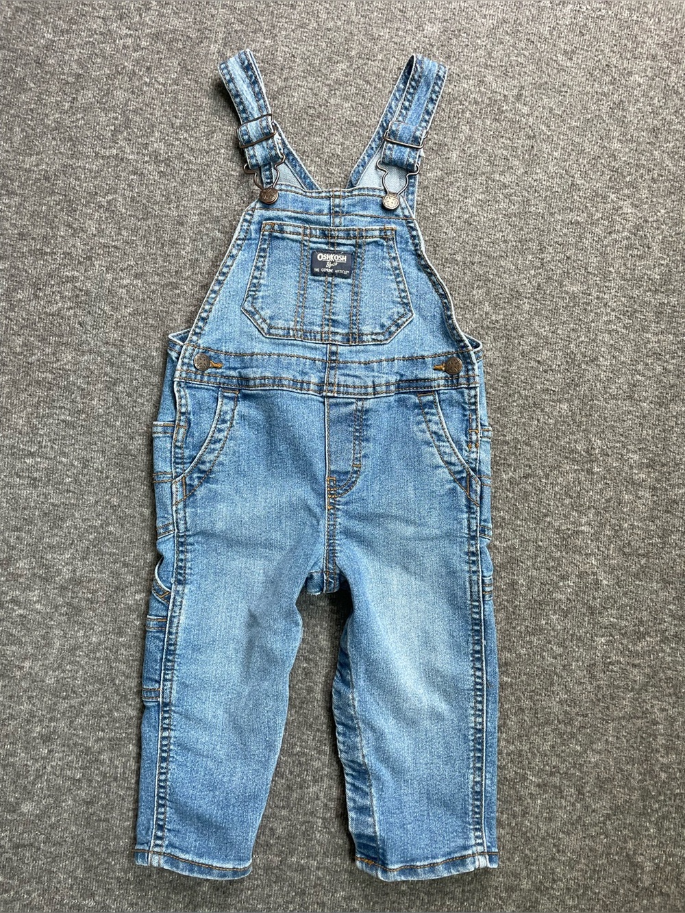 OshKosh B'Gosh Unisex 18M Classic Denim Overalls Adjustable Straps Snap